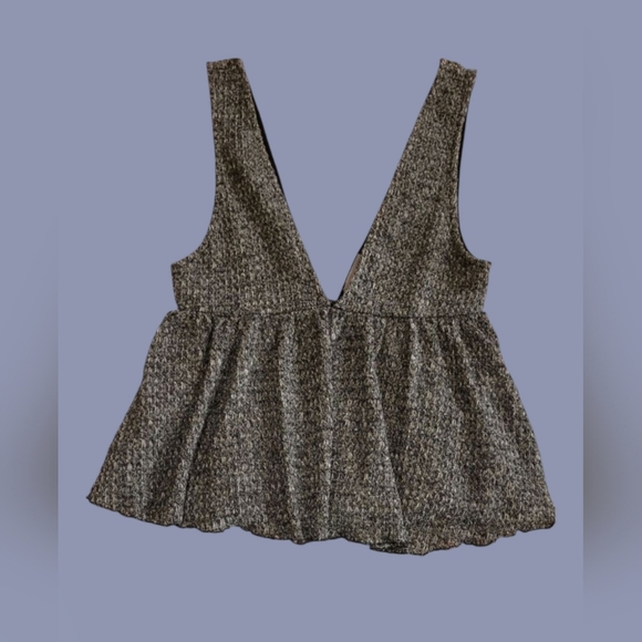 Urban Outfitters Tops - URBAN OUTFITTERS WAFFLE KNIT, PEPLUM TOP GREY/BLACK SZ. SM/SP
